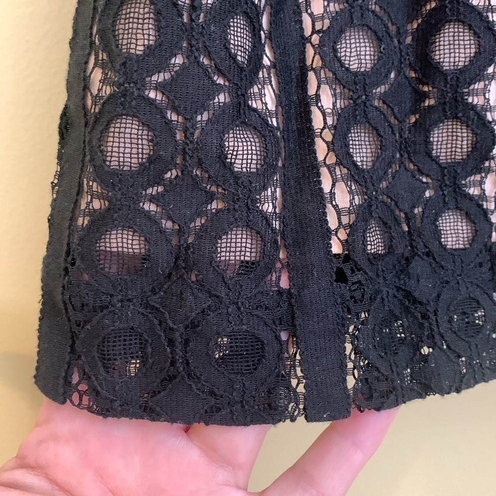 Loft | Black Tan Lace Embroideree V-Neck Sleeveless Fit & Flare Pleated Dress 2P - Picture 8 of 17